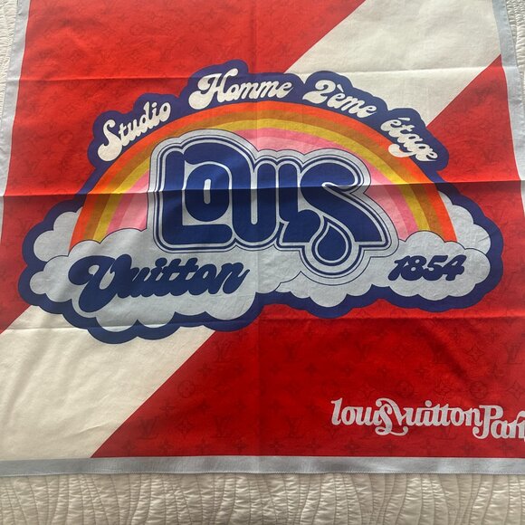 NEW LOUIS VUITTON WHITE RED SHOW SS23 GAY PRIDE Cotton Scarf Bandanna - Picture 4 of 9